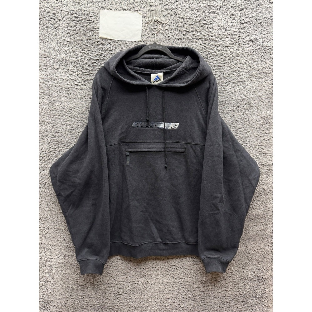 Vintage 1990s Adidas Performance Fleece Pullover Hoodie Black Mens Size M